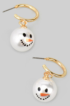 Pearly Snowman Dangling Hoop Earrings