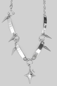 Stainless Steel Plate Spike And Star Necklace