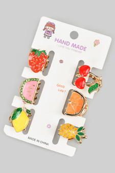 Six Piece Assorted Fruit Mini Hair Clips