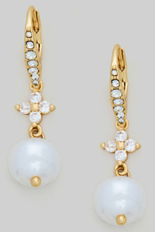 Cz Clover And Pearl Charm Cz Pave Huggies