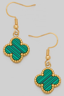 18K Gold Dipped Clover Charm Dangle Earrings