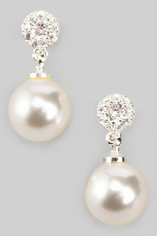 Pave Studs With Dangling Pearl