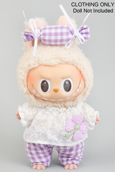 Cute Flower Gingham Bow Labubu Outfit Only