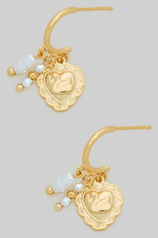 Swan Heart Charm Hoops