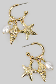 Pearl Shell Starfish Charm Hoops