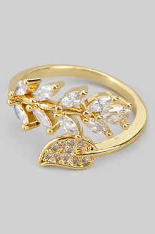 Lavish Brass Leaf Twist Ring With Cz Stones