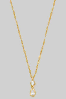 Organic Cz Two Drop Pendant Necklace