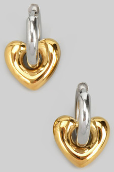 Stainless Steel Two Tone Heart Hoops