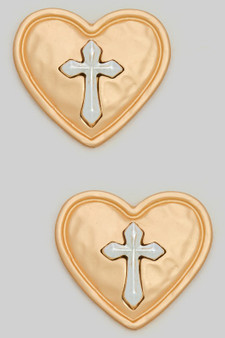 Cross Heart Post Earrings