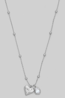 Hammered Heart And Cz Charm Ball Chain Necklace