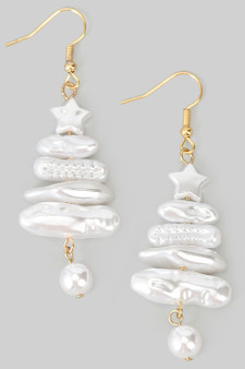 Stacked Pearl Christmas Tree Drop Earrings