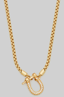 Horsebit Cz Pave Carabiner Pendant Necklace