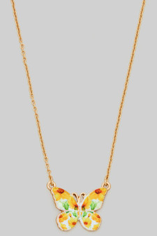 Flower Print Butterfly Pendant Necklace