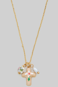 Color Flower Cross Ac Ceramic Charm Necklace