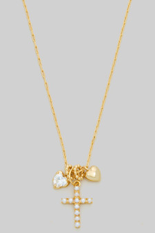 Ac Cross Cz Heart Rondelle Charm Necklace