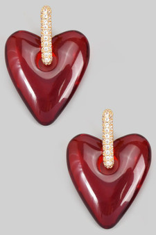 Large Stone Heart With Pave Hoop Earrings