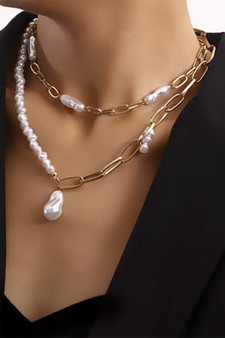 Organic Pearl Layered Chain Necklace