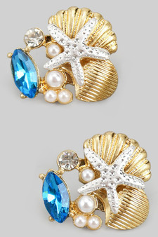 Shell Star Pearl Stone Post Earrings