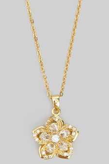 Stainless Steel Necklace With Cz Flower Spinner