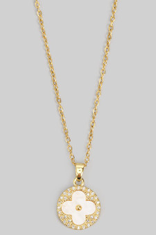 Stainless Steel Mop Cz Pave Pendant Necklace