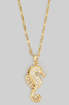 Stainless Steel Necklace With Cz Seahorse Pendant