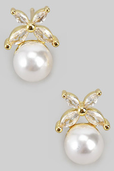 Cz Clover And Pearl Studs