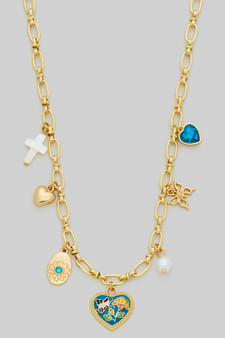 Color Heart Mop Cross Seven Charm Necklace