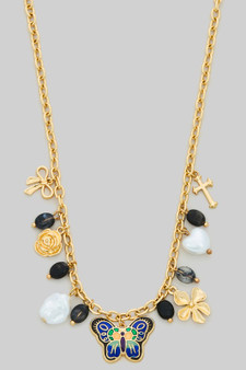 Color Butterfly Bead Ac Charm Necklace