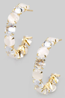 Opal And Cz Stone Hoops