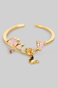 18K Gold Dipped Pink Cz Butterfly Ring