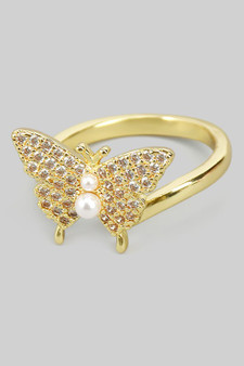 Cz Butterfly Ring With Pearl
