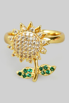 Sunflower Cz Pave Fidget Spinner Ring