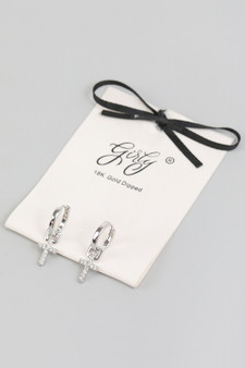 18K Gold Dipped Cz Pave Cross Charm Huggies