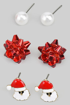 Pearl Bow And Santa Studs