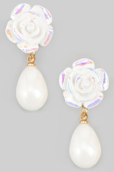 Rose Studs With Pearl Dangle