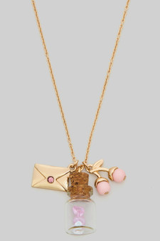 Letter Bottle And Cherry Charm Necklace