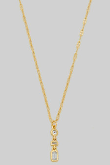 Round Baguette Cz Three Drop Pendant Necklace