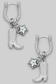 Boot And Cz Star Hoop Earrings
