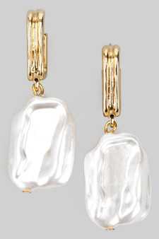 Rectangle Hoop With Organic Pearl Earrings