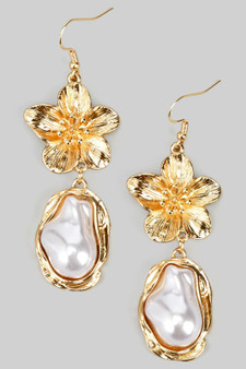 Flower And Organic Pearl Drop Earrings