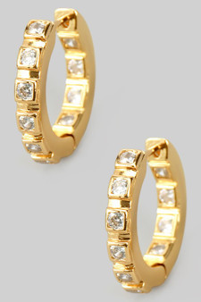 Brass Hoops With Square Cz Stones