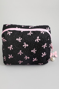 Textured Bow Makeup Travel Pouch