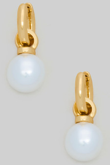 Mini Brass Hinge Hoops With Pearl Charm