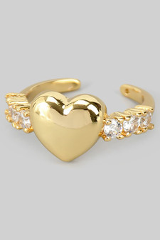 18K Gold Dipped Puff Heart Ring With Cz