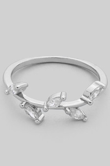 Brass Leaf Ring With Cz Stones