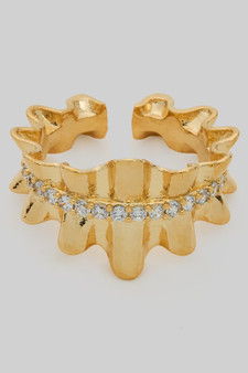 Ruffled Brass Ring With Cz Pave