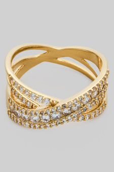 Pave Criss Cross Brass Ring