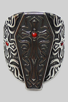 Coffin Statement Ring With Red Cz Accent