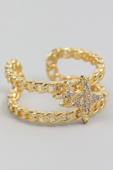 Double Chain Split Ring With Pave Stars
