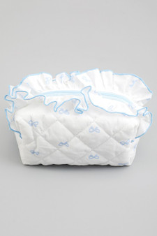 Quilted Makeup Pouch With Bow Print And Ruffles